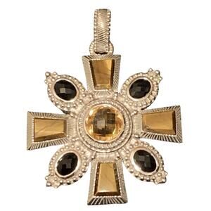 Judith Ripka Cross Pendant/Enhancer Tigers Eye, Citrine and Black Onyx